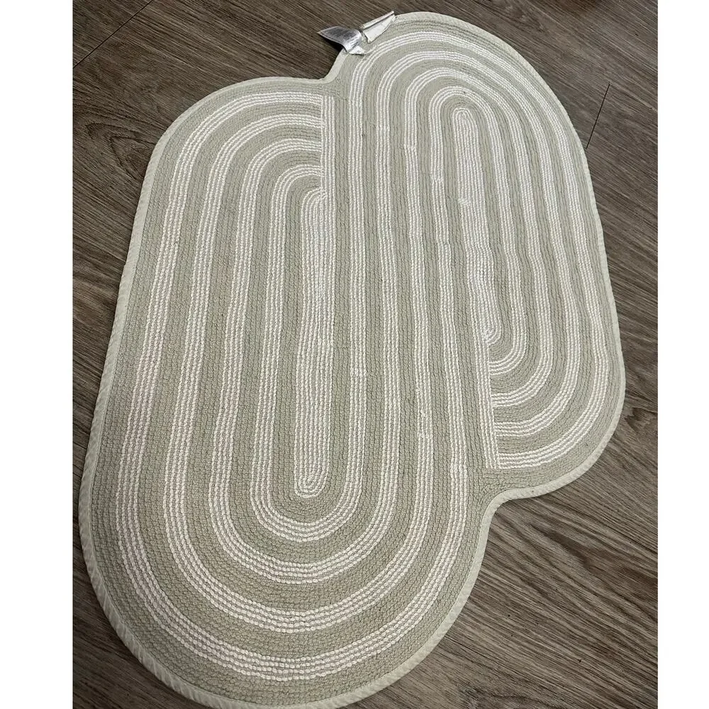 West Elm Swirl Runway Organic-Shape Bath Rug Sage Green 100% Cotton 23” x 37”